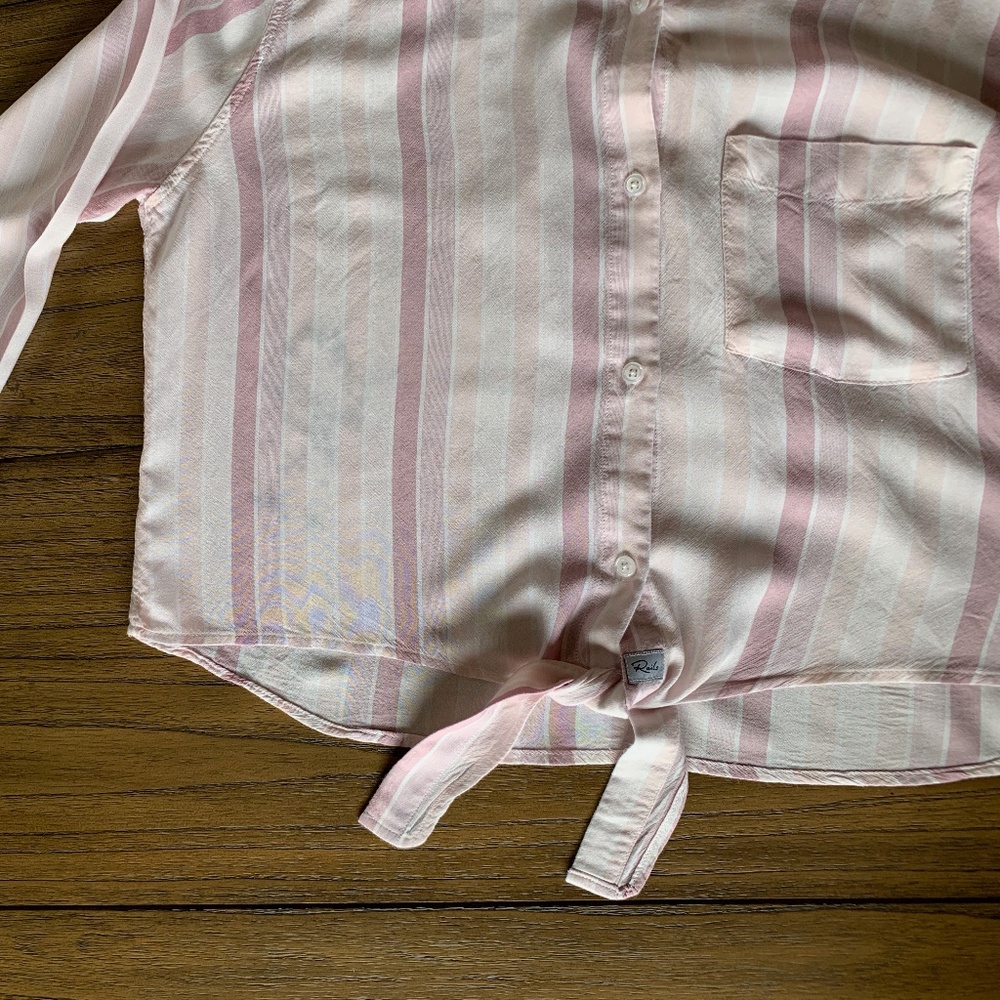 Rails Pink Tie Front Rose Stripe Button Down Top - image 6